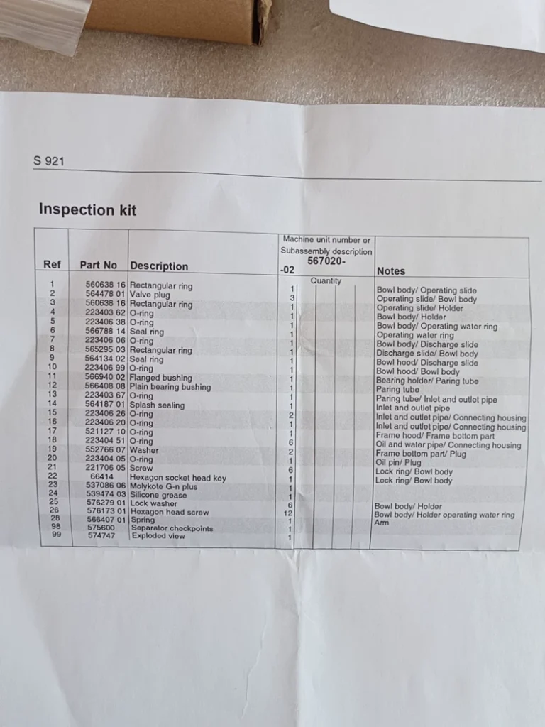 ALFA LAVAL S921 Inspection Kit 567020-02 thumbnail