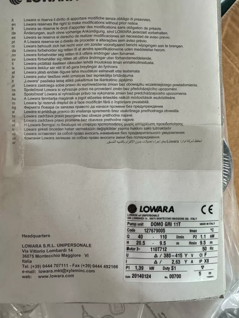 LOWARA Water Pump DOMO GRI 11T GRI 127679005 thumbnail