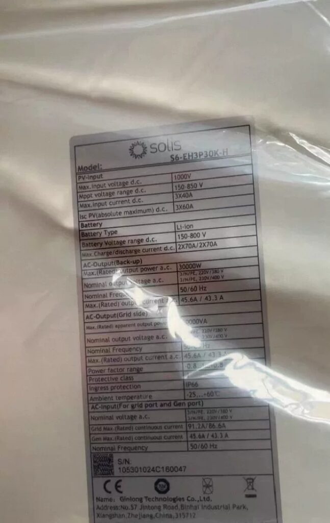 Solis Hybrid Inverter S6-EH3P 30K-H thumbnail