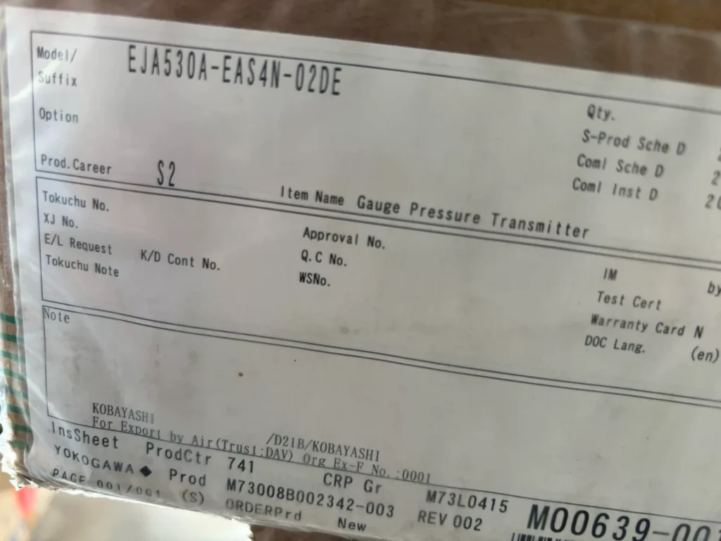 Yokogawa Pressure Transmitter EJA530A-EAS4N-02DE thumbnail