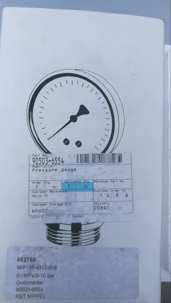 Tetra Pak Pressure Gauge 90503-6554