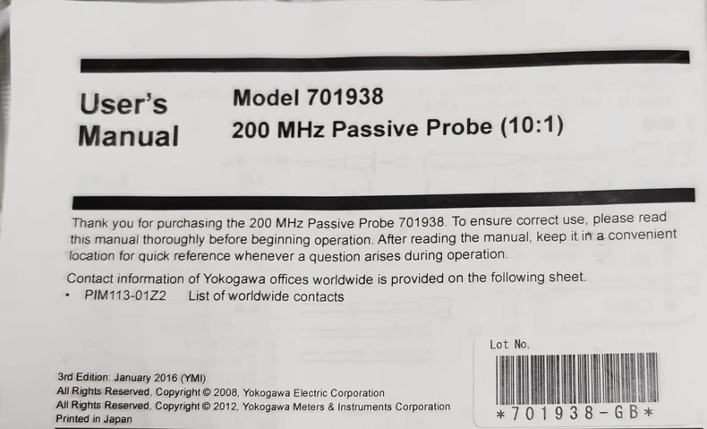 YOKOGAWA 701938 Passive Probe 600V / 200 MHz thumbnail