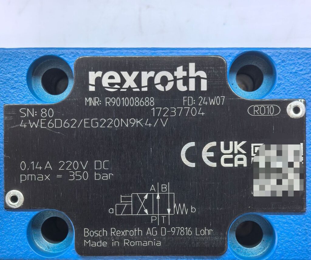 Bosch Rexroth R901008688 4WE6D62/EG220N9K4/V Solenoid Valve thumbnail