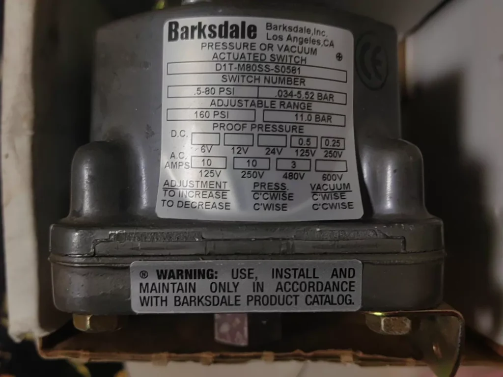 Barksdale D2T Pressure Switch