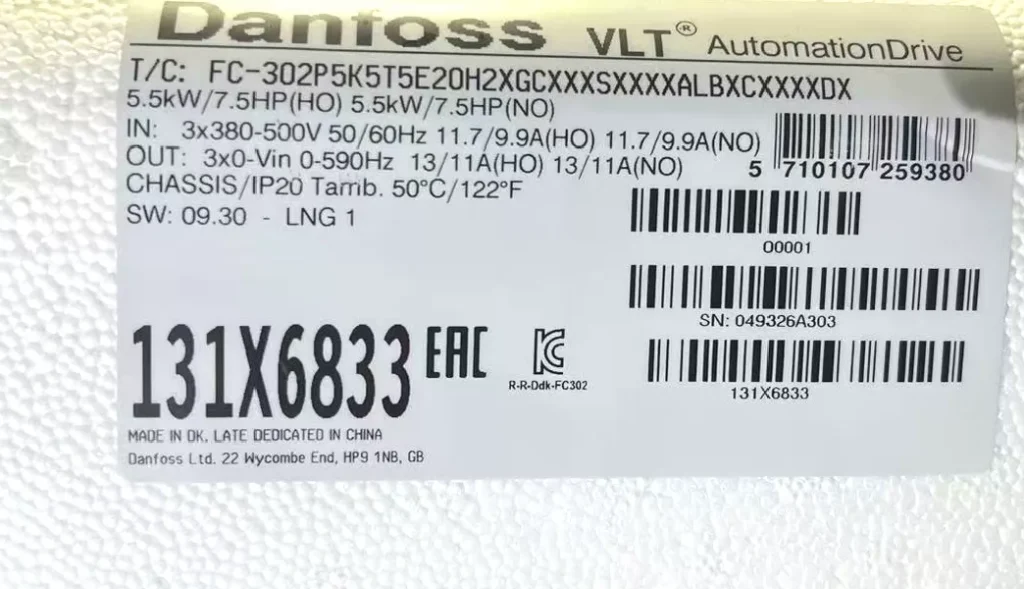 Danfoss FC-302P5K5T5E20H2XGCXXXSXXXXALBXCXXXXDX Frequency Converter thumbnail
