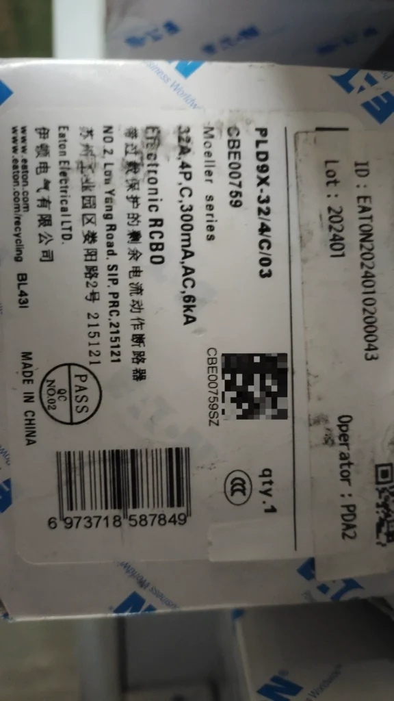 Eaton PLD9X-32/4/C/03 Residual Current Circuit Breaker