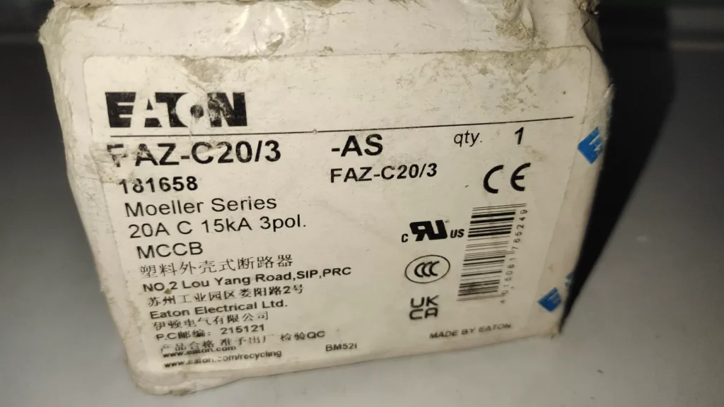 Eaton FAZ-C20/3-AS Circuit Breaker