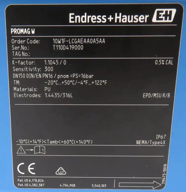 Endress+Hauser 10W1F-LCGAEAA0A5AA Flow Meter