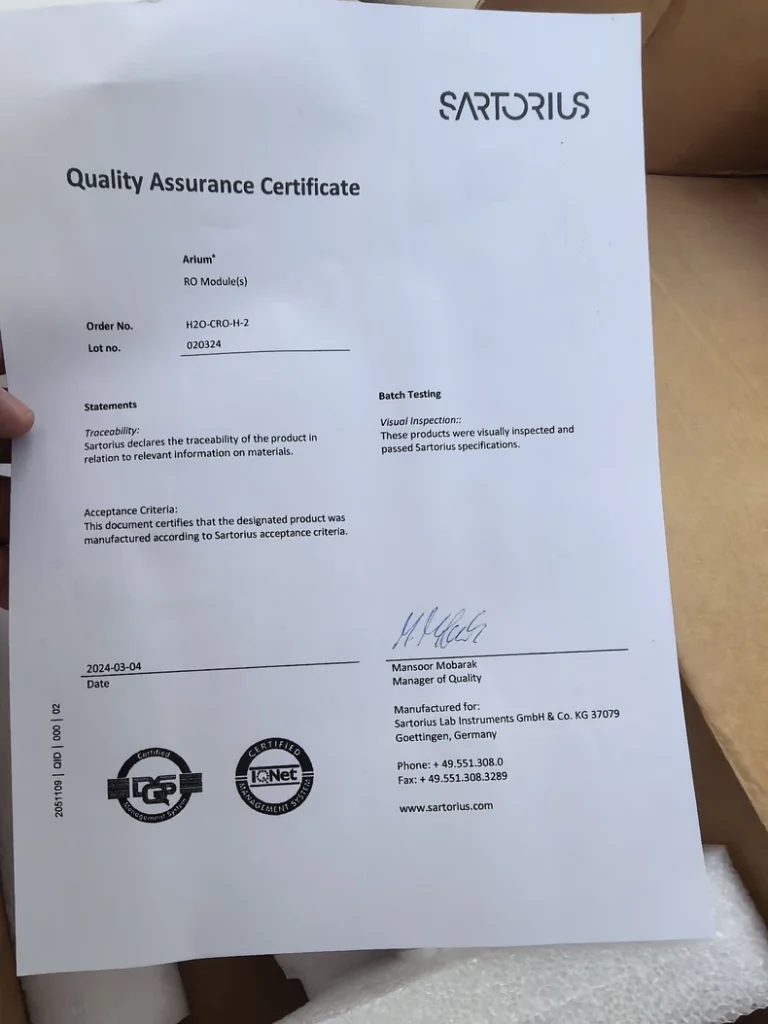 Sartorius H2O-CRO-H-2 reverse osmosis (RO) modules thumbnail