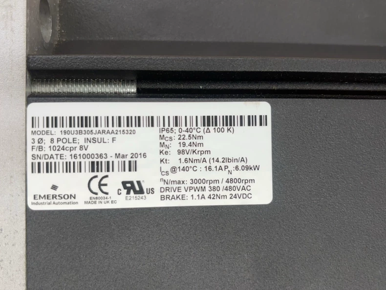 Emerson 190U3B305JARAA215320 identification detail