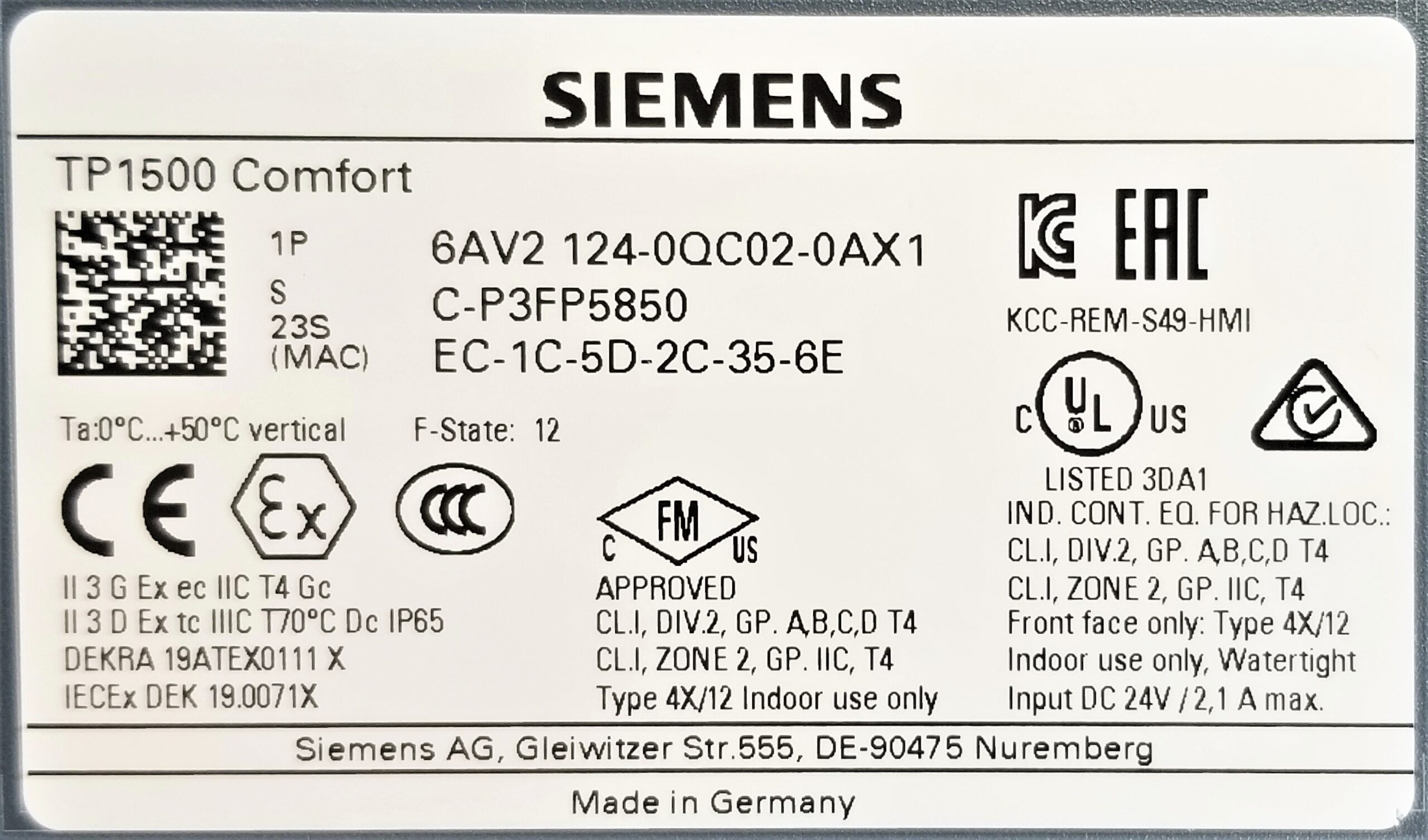 Siemens 6AV2124-0QC02-0AX1 identification detail
